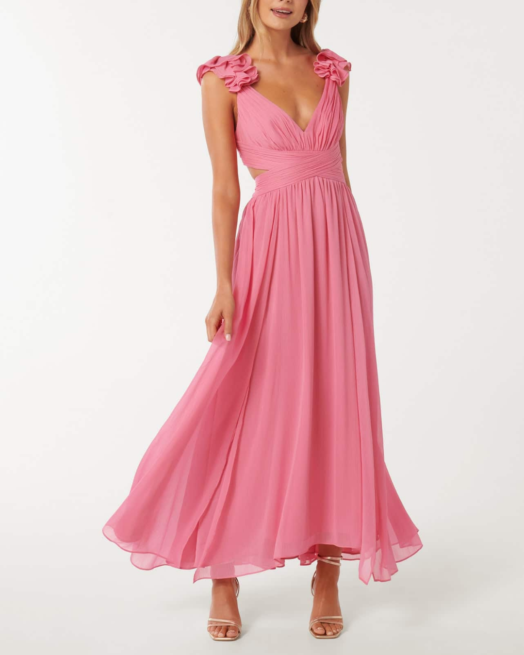 Ruffle Shoulder Maxi Dress - Fashionpara