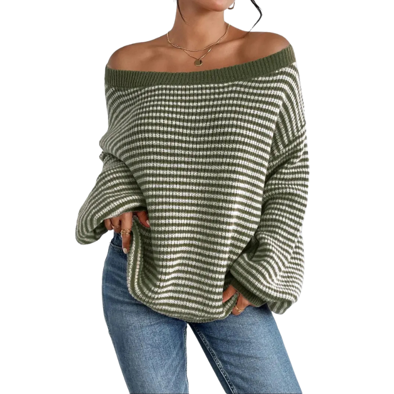 Off Shoulder Striped Drop Shoulder Oversized Sweater 4