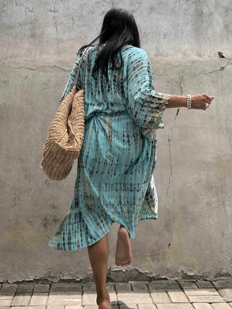 Tie-Dye Print Different Colors Rayon Long Length Gown Kimono Duster Robe 8