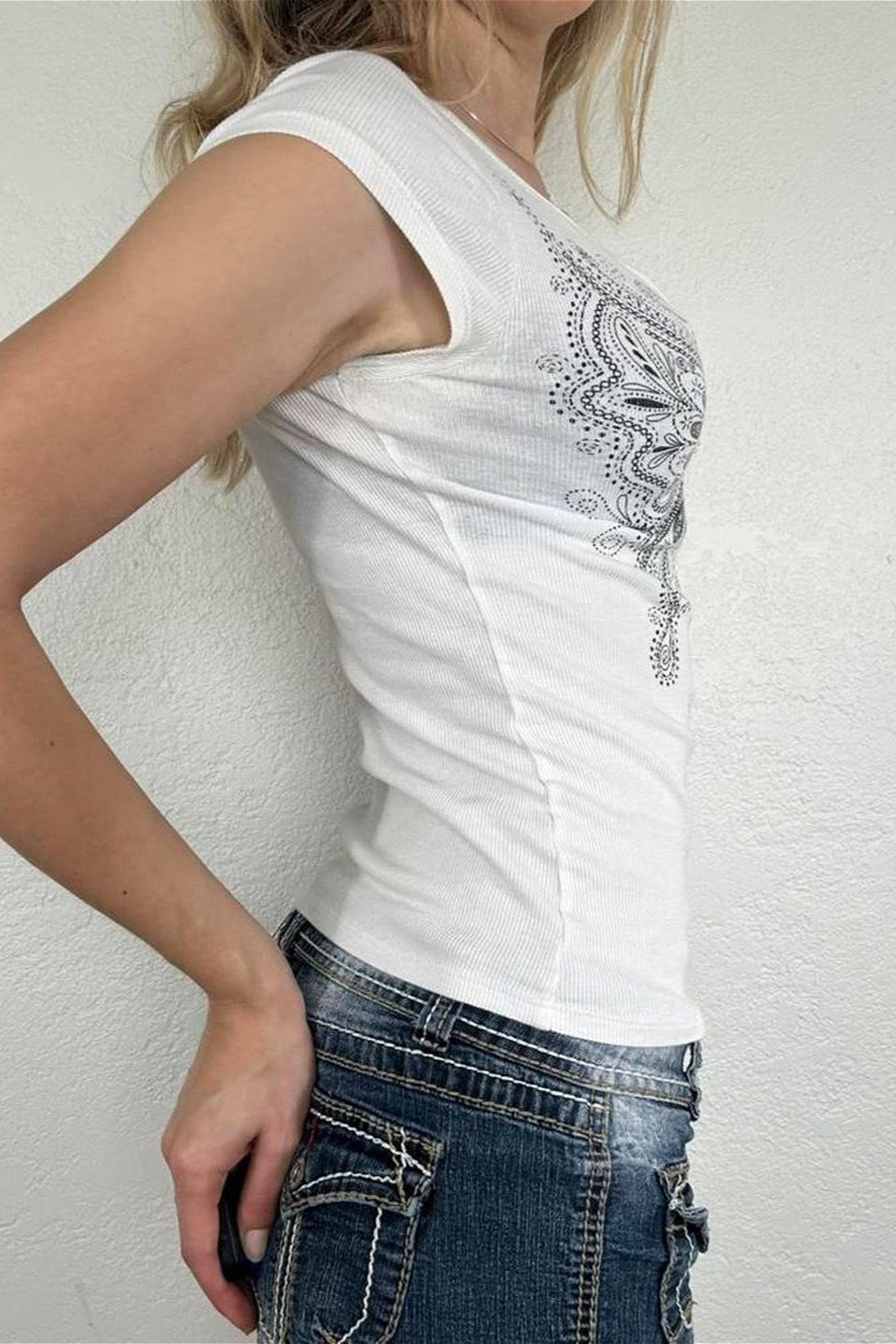 Butterfly Graphic Button Fitted T-Shirt