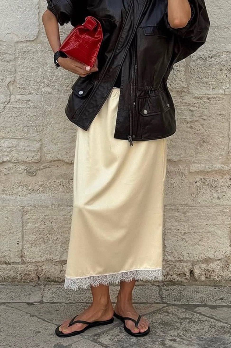 Lace Trim Straight Maxi Skirt