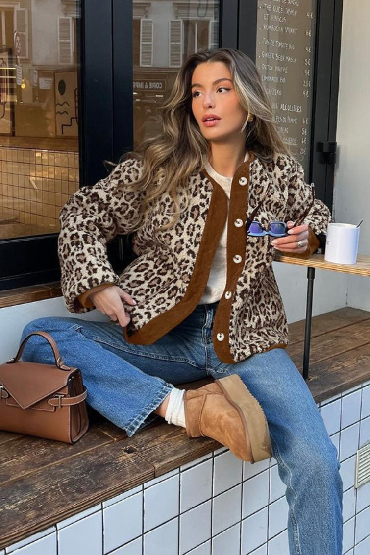 Street Style Leopard Print Sherpa Coat - Fashionpara
