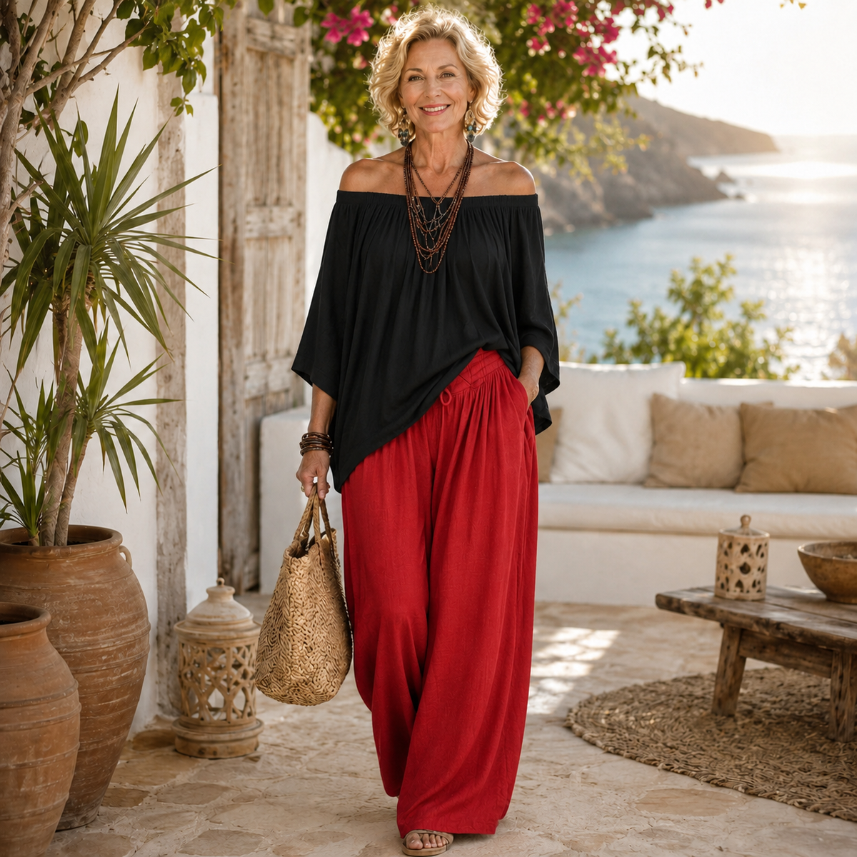 Off Shoulder Top and Harem Pants Two Piece Set 11