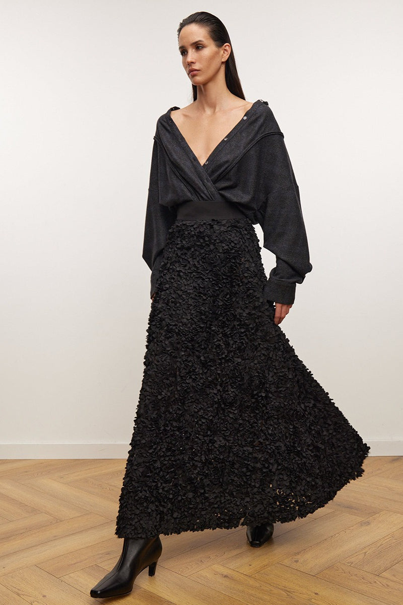 Floral Applique Evening Maxi Skirt