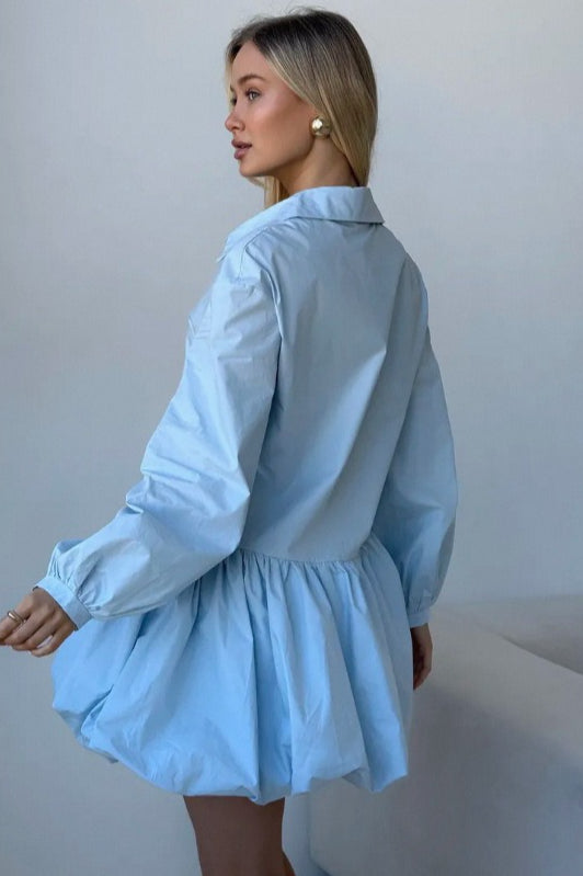 Puff Sleeve Buttoned Mini Dress