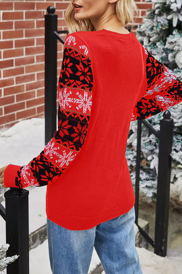 Lady Rin Christmas Print Long Sleeve Crew Neck Sweater
