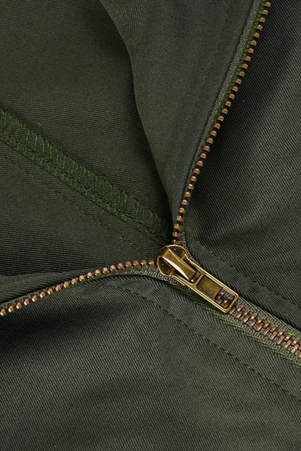Army Green Fleece Zip Coat - Fashionpara