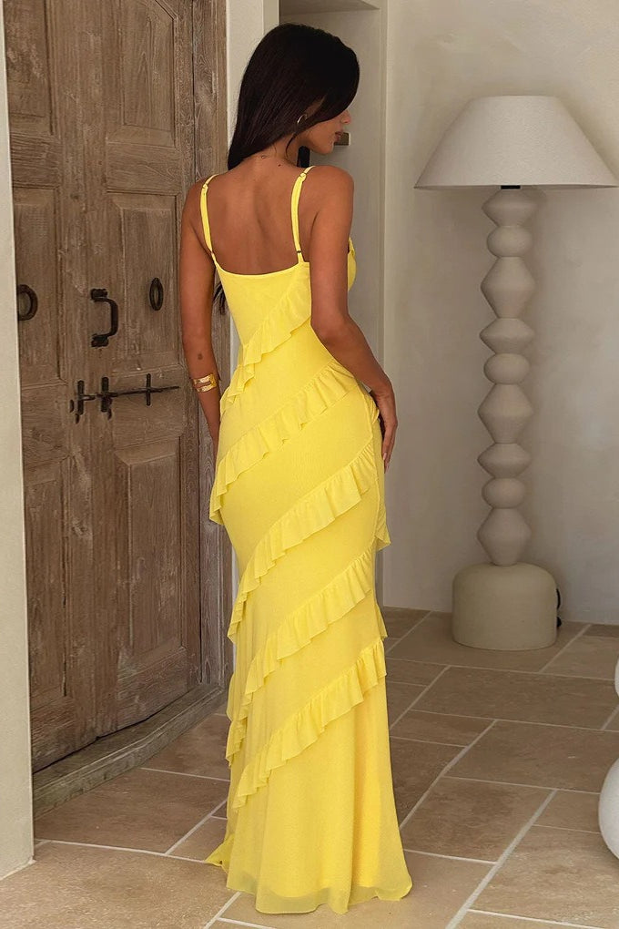 Spaghetti Strap Tiered Ruffle V-Neck Maxi Dress 4