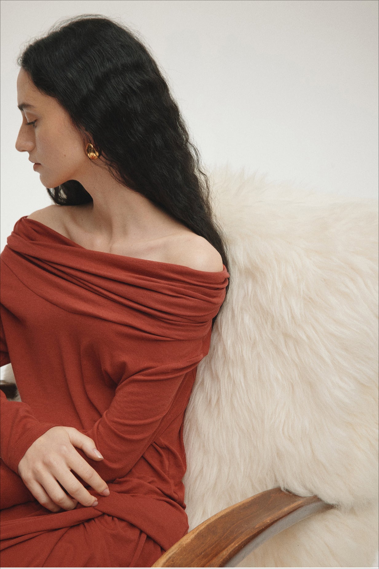 PrincessAce Tencel Off-Shoulder Fitted Knit Sweater