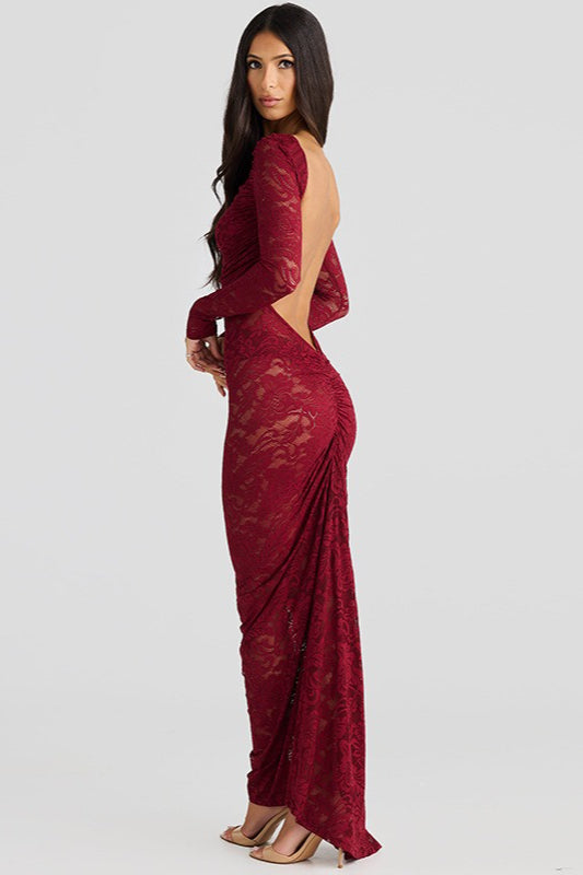 Lace Backless Long Sleeve Lace Dress - View 4