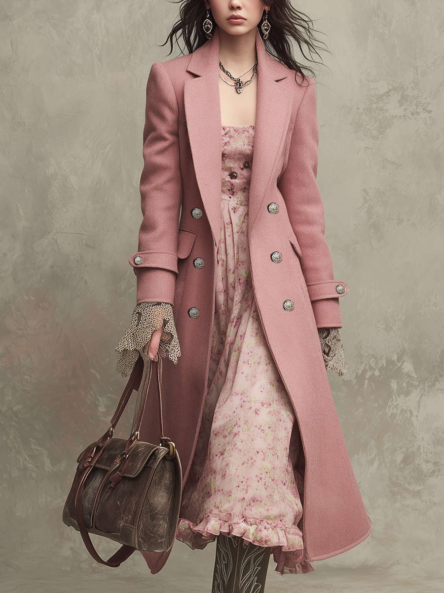 Vintage Double-breasted Wool-blend Coat - Fashionpara