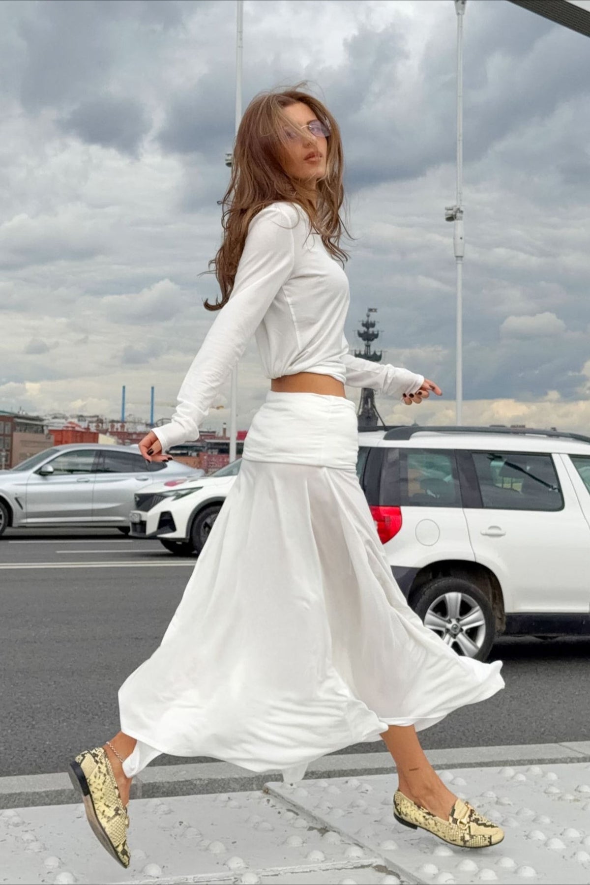 Long-Sleeve Top and Asymmetric Maxi Skirt Set