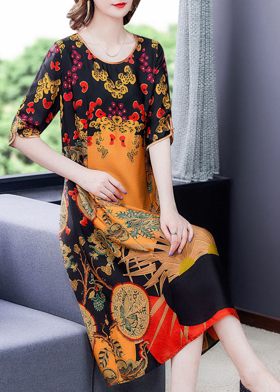 Ethnic Graphic Print Round Neck Elbow Sleeve Midi Shift Dress - View 2