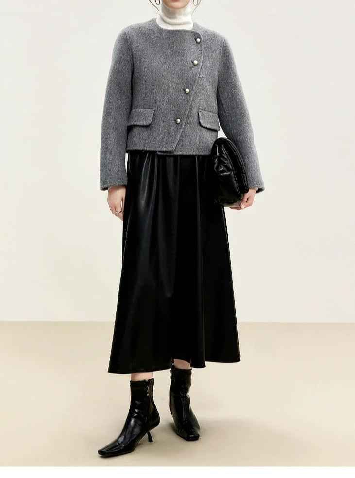 Short Wool Crew Neck Single-Breasted Overcoat