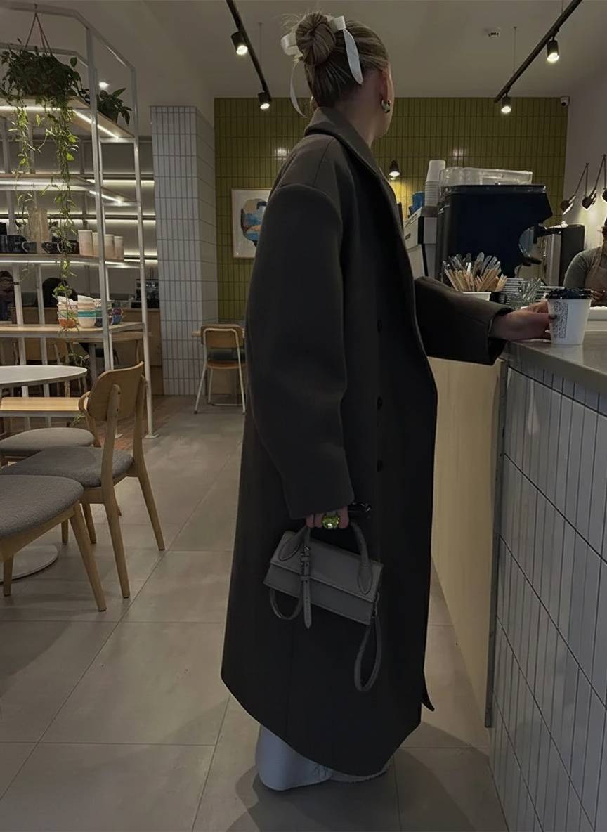 Solid Double-Breasted Turn-Down Overcoat - Fashionpara