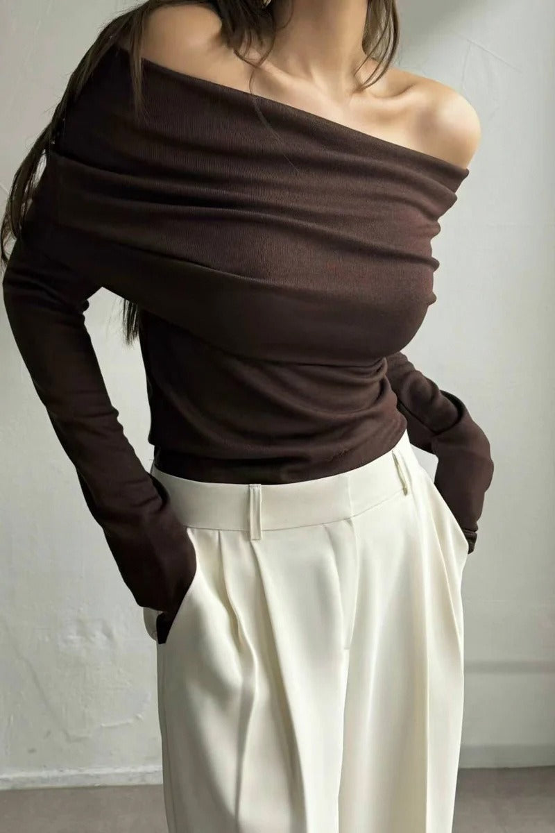 Off Shoulder Slim Knit Sweater