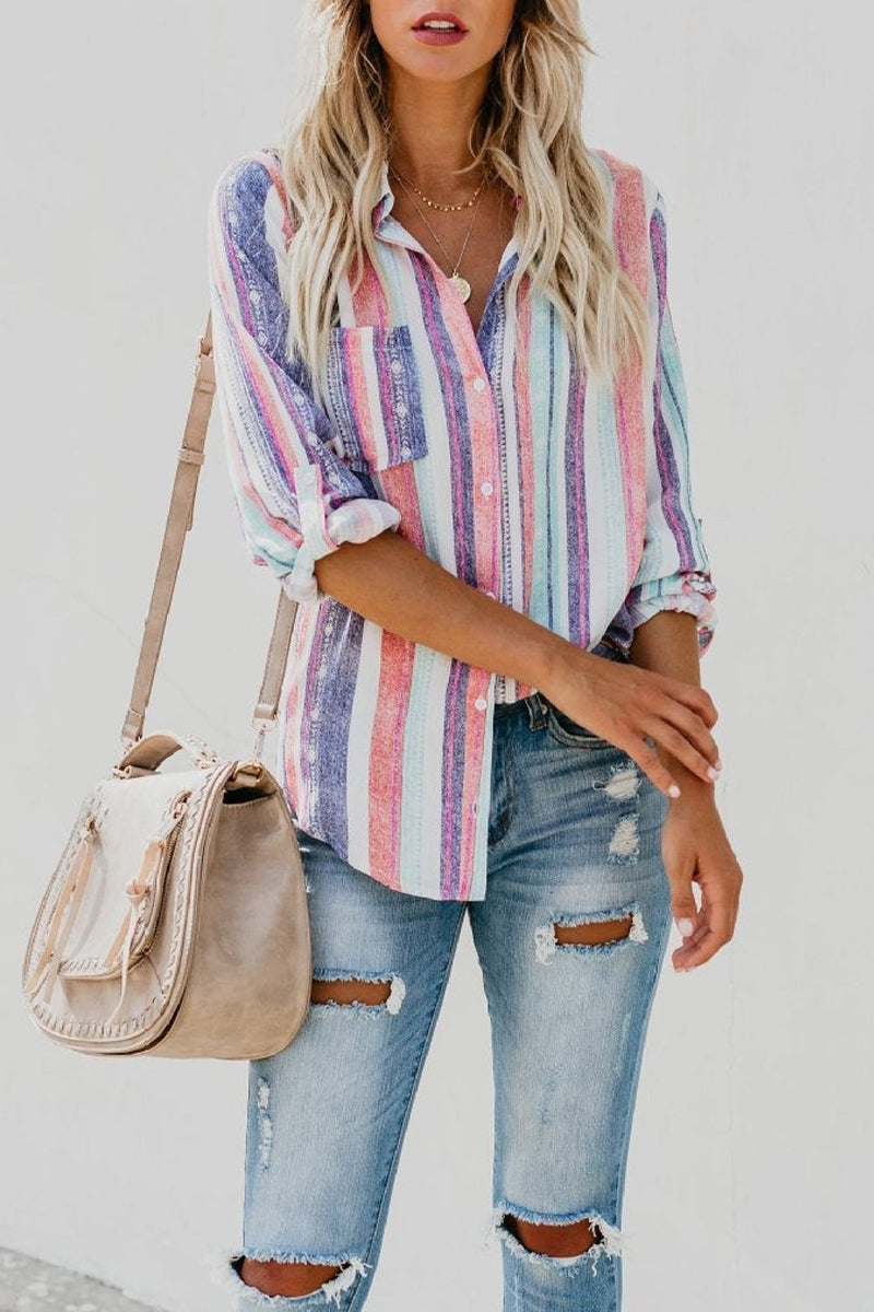 Multicolor Stripe Fashion Vintage Blouse