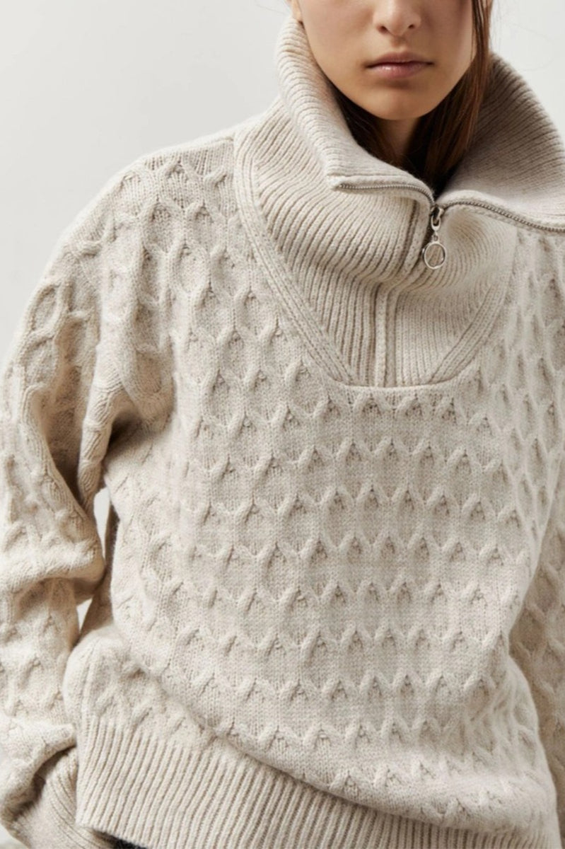 High Neck Half Zip Knit Sweater