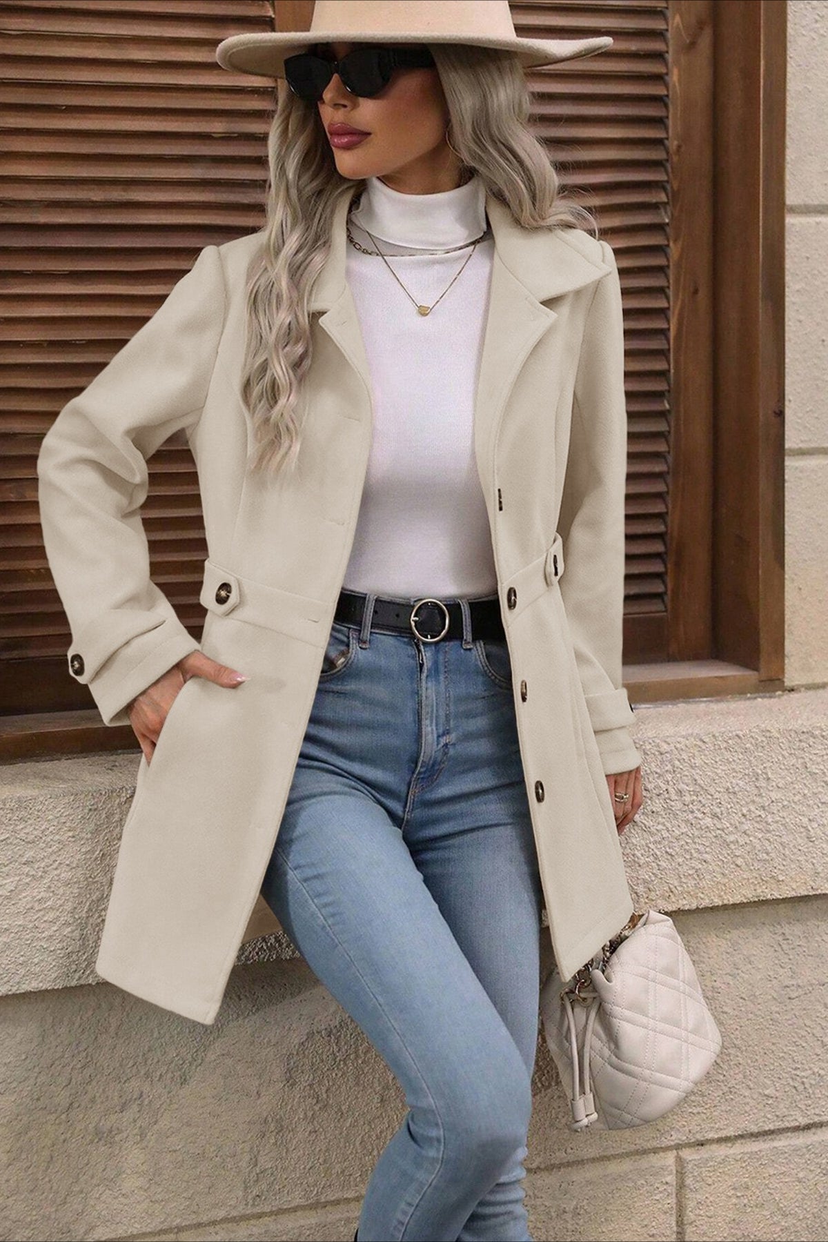 Midi Wool Blend Belted Notch Lapel Coat - Fashionpara