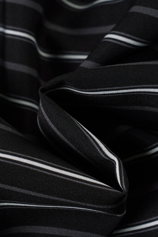 Woven Striped Collared Tie Waist Long Sleeve Blouse