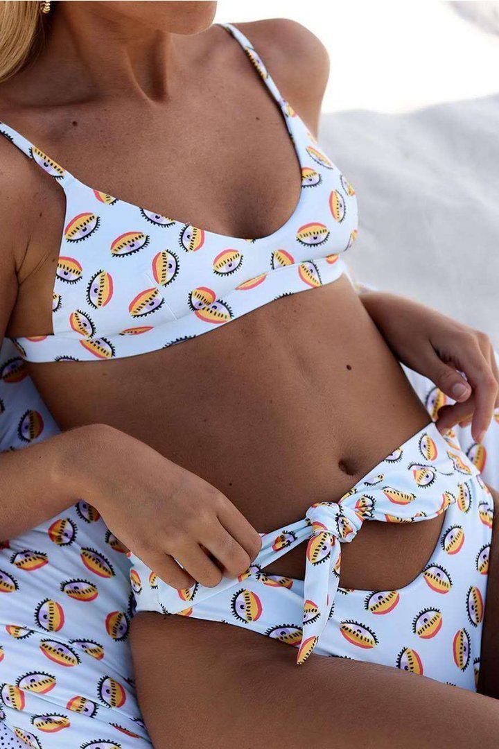 Eye Print Bandage Hollow-out Design White Bikini Set(2 Colors) - Fashionpara
