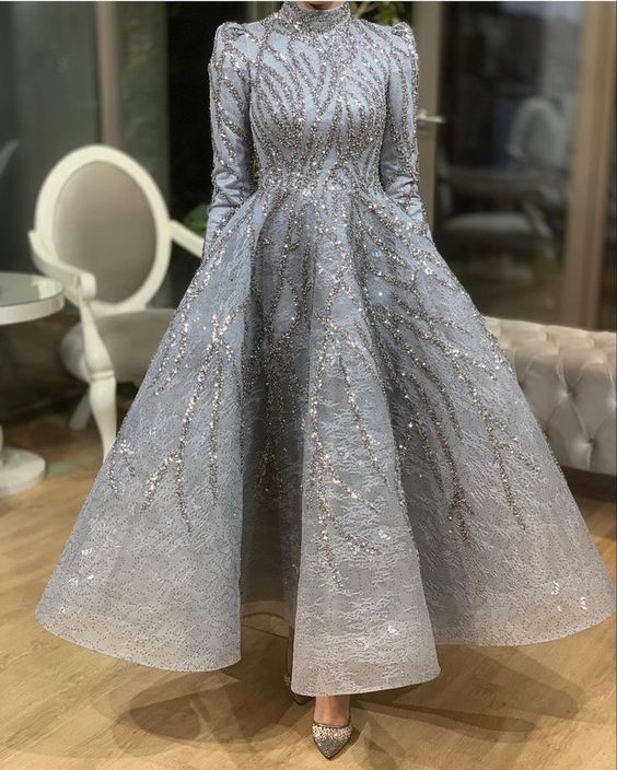 Embroidered Wedding Dress, Muslim Evening Gown Sexy Prom Dress, Evening Dress