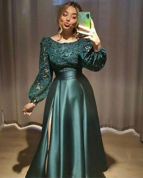 Charming A Line Long Wedding Guest Dress Green Prom Gowns