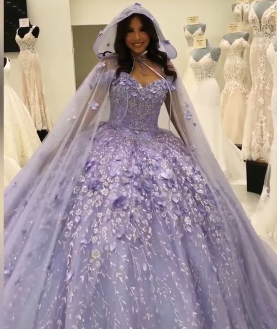 Lavender Princess Quinceanera Dress Ball Gown Lace Appliques Corset Sweet 15 Prom Dresses - Fashionpara