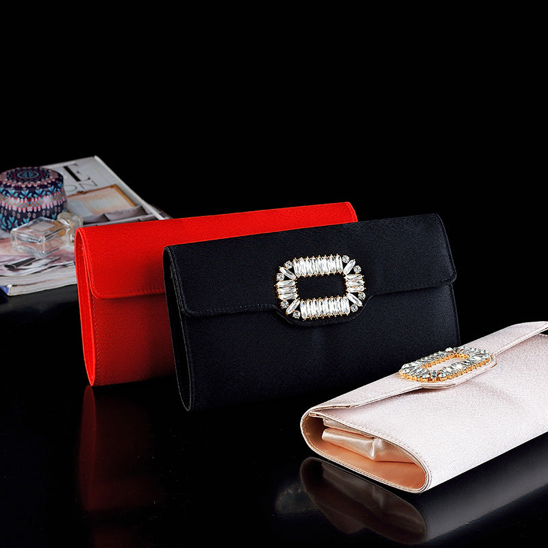 Square buckle satin handbag