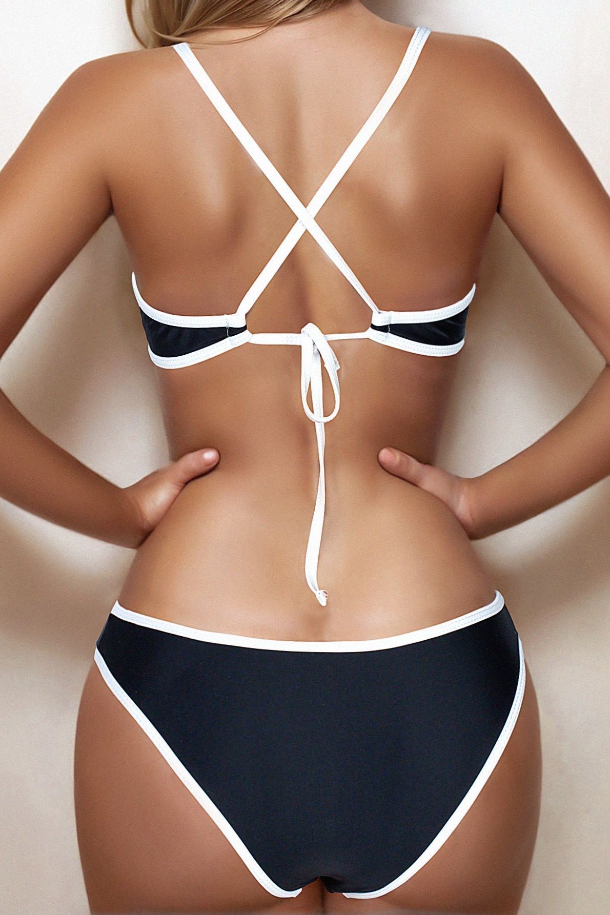 Colorblock Tie Triangle Bikini Two Piece Swim Set
