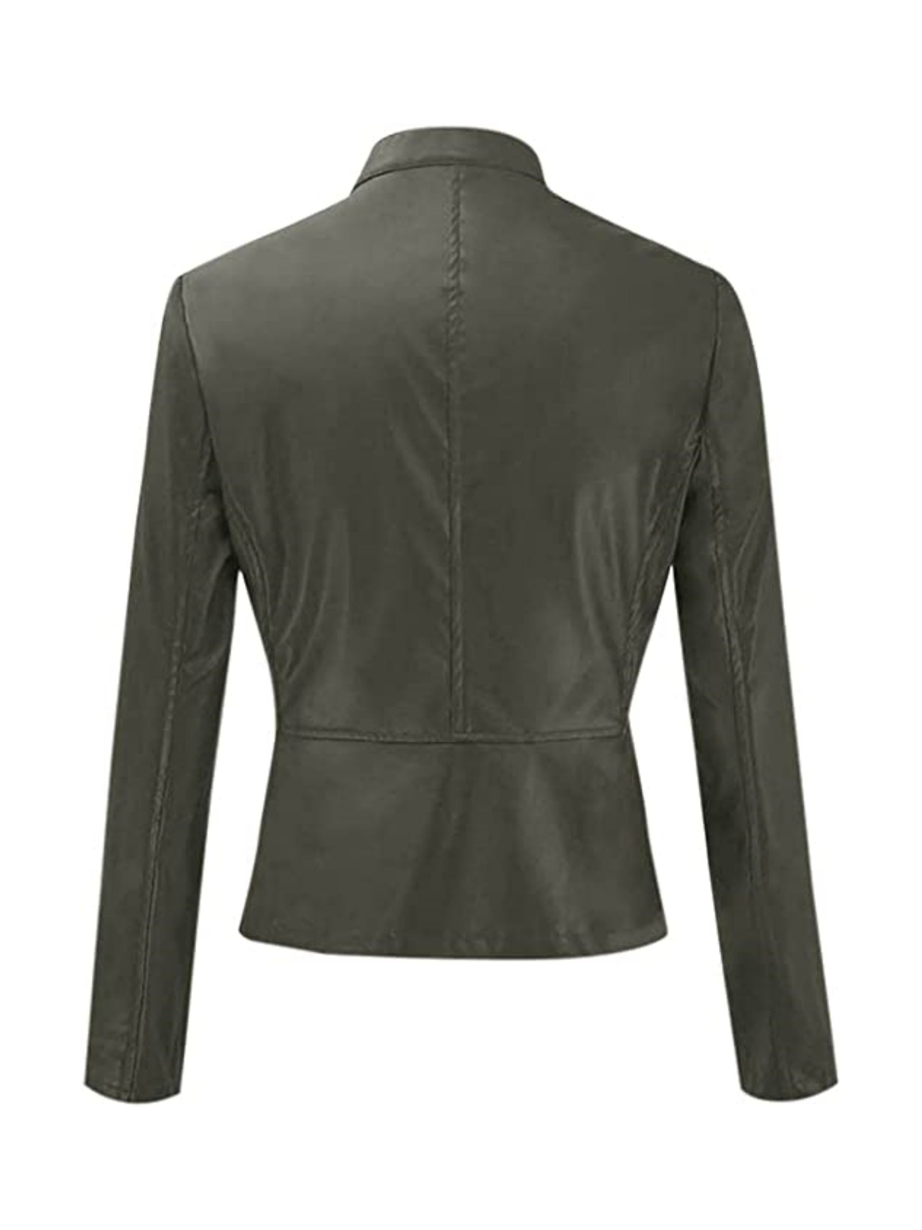 Sleek Faux Leather Crop Jacket with Zipper Front Closure