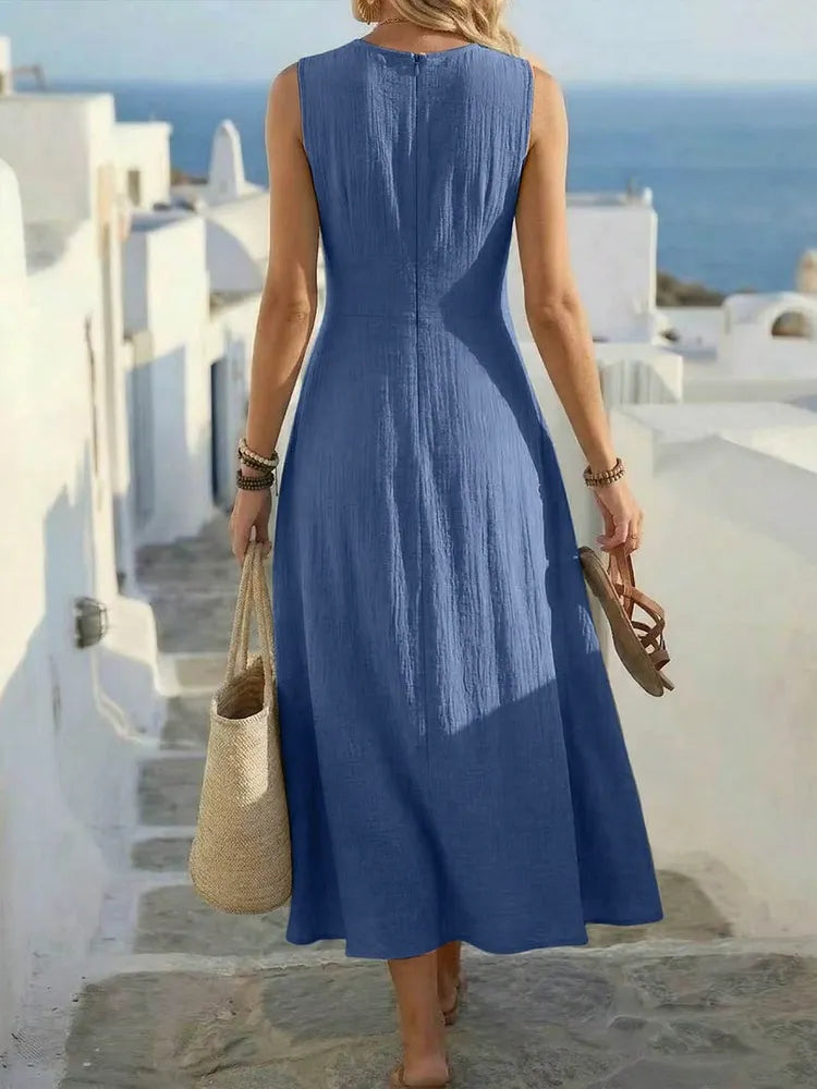 Crew Neck Sleeveless Cross Waist Fit and Flare Midi Dress 8
