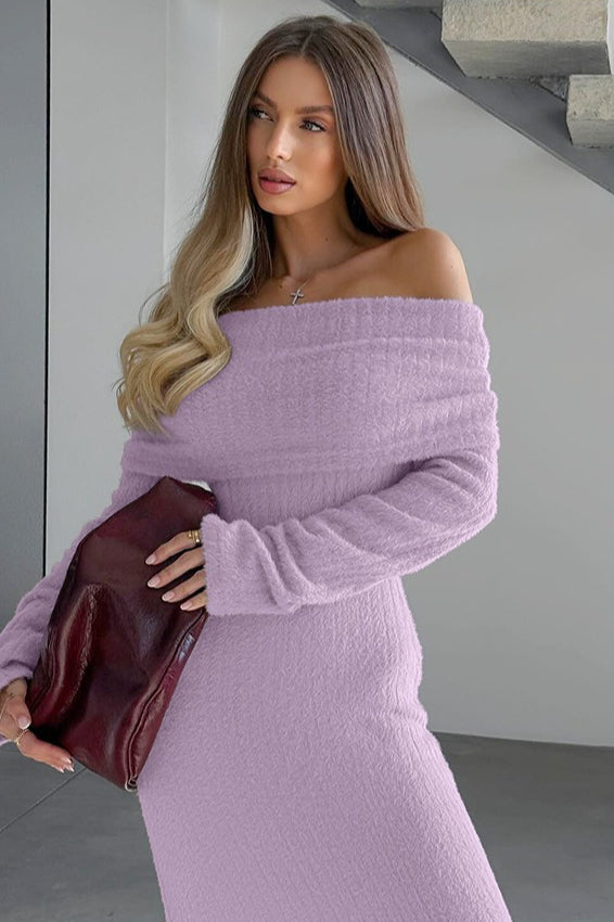 Off Shoulder Knit Bodycon Maxi Dress