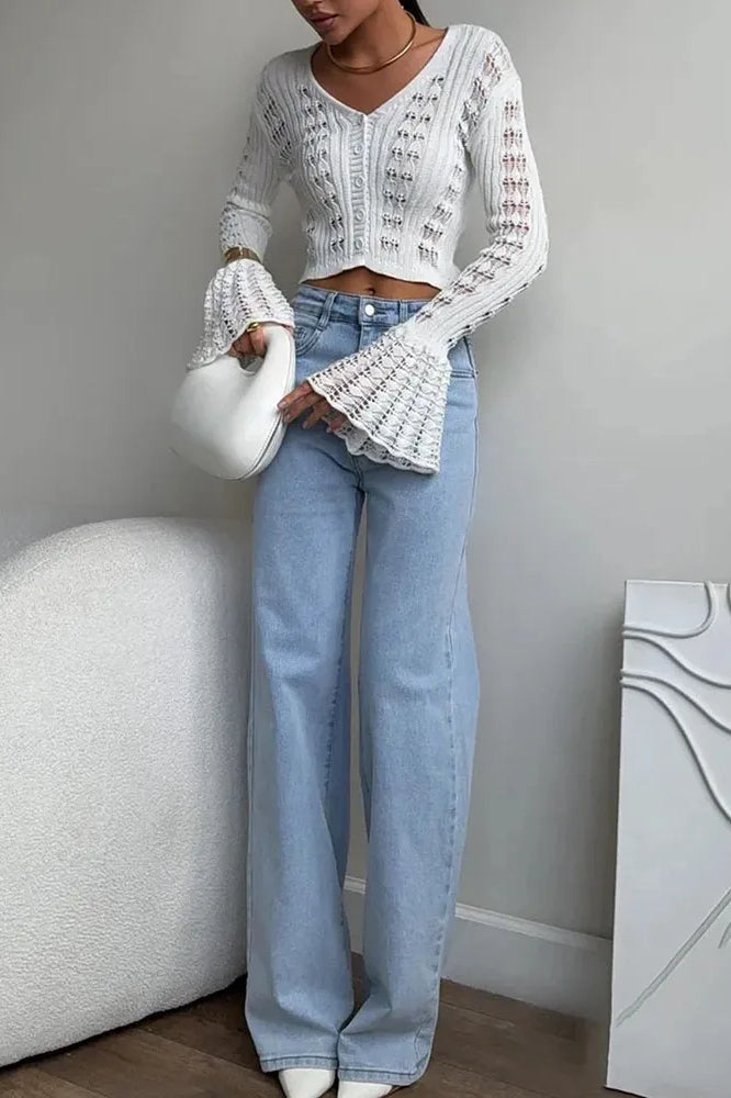 Hollow Out Knit V Neck Long Sleeve Cardigan 27