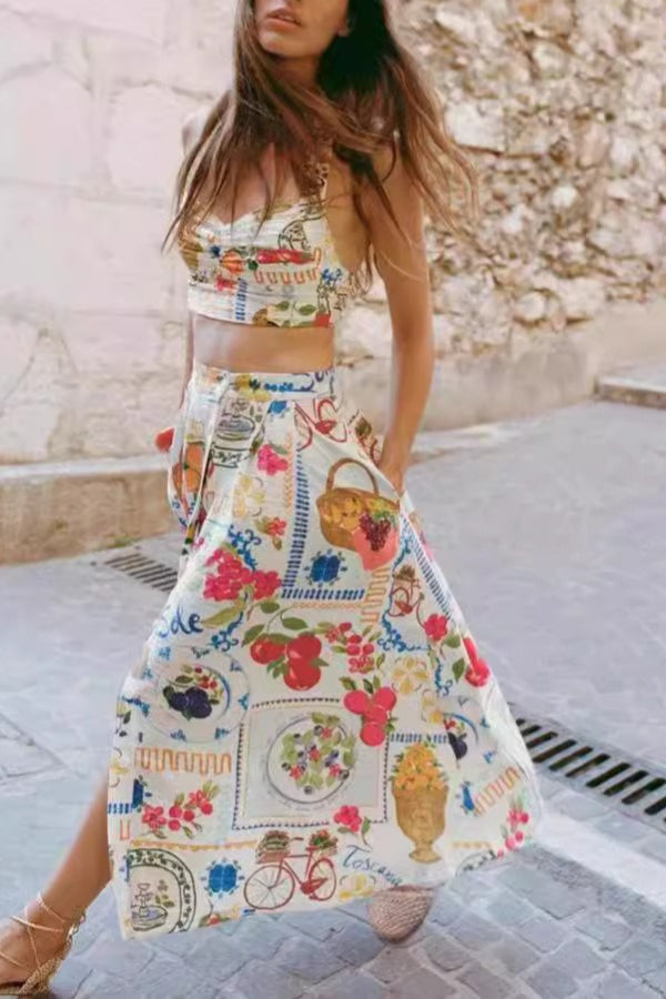 Fashionable casual vest personalized print suspender  Midi Dress - Fashionpara