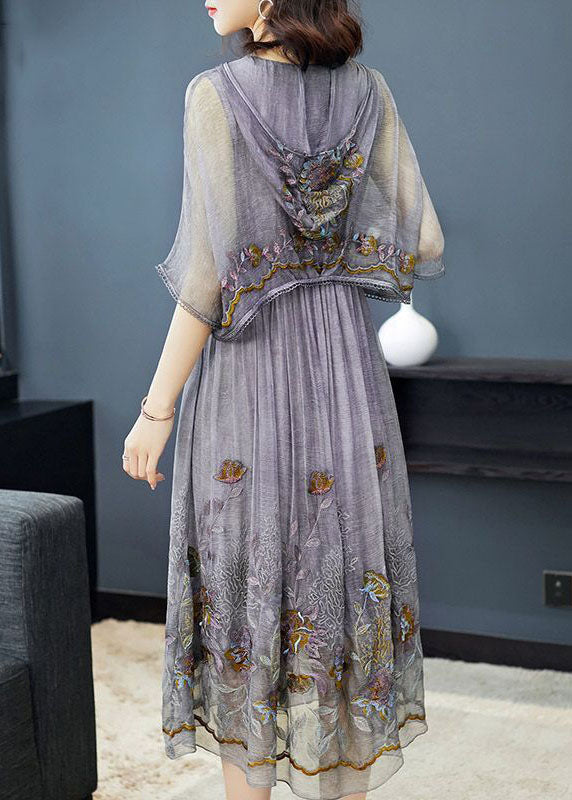 Hooded V-Neck Tie Front Short Flutter Sleeve Floral Midi Dress - View 3