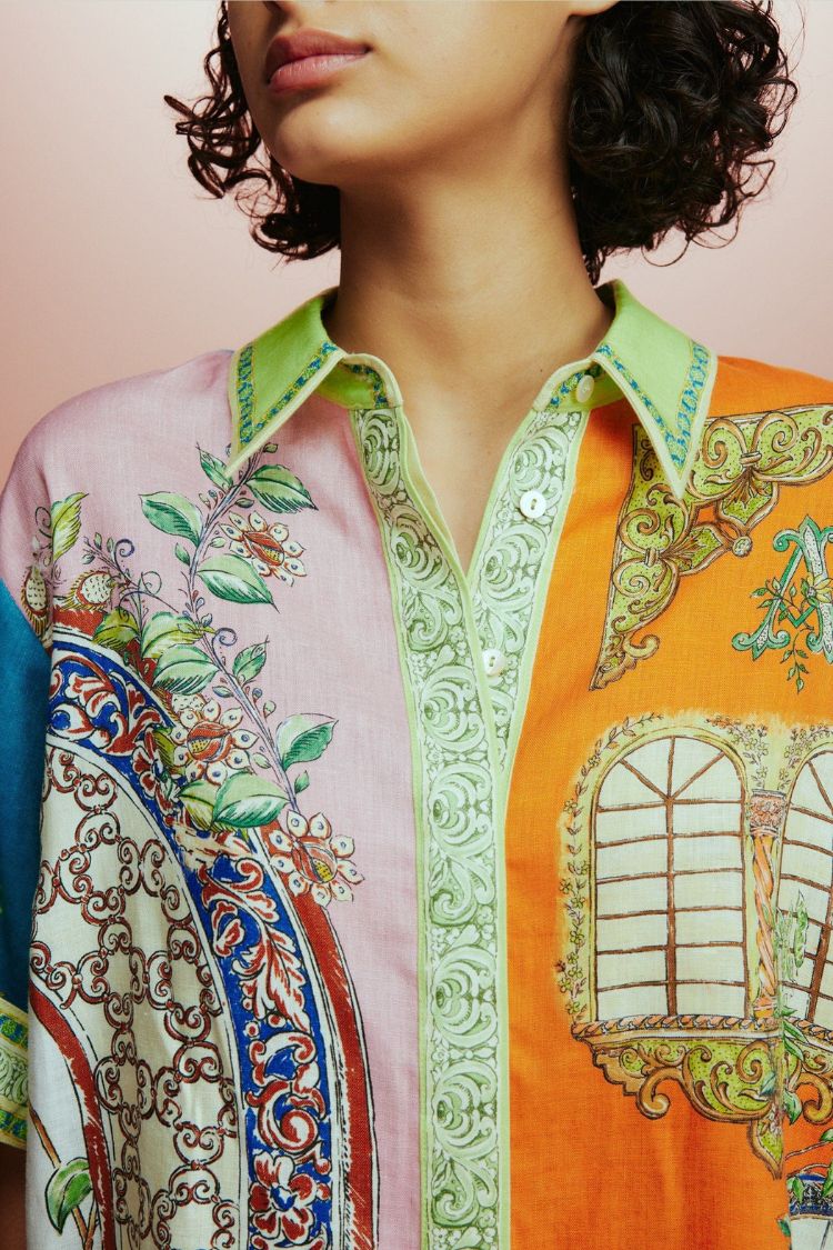 Unique Print Loose Short Sleeve Shirt and Elastic Waist Drawstring Pocket Shorts Set - Fashionpara