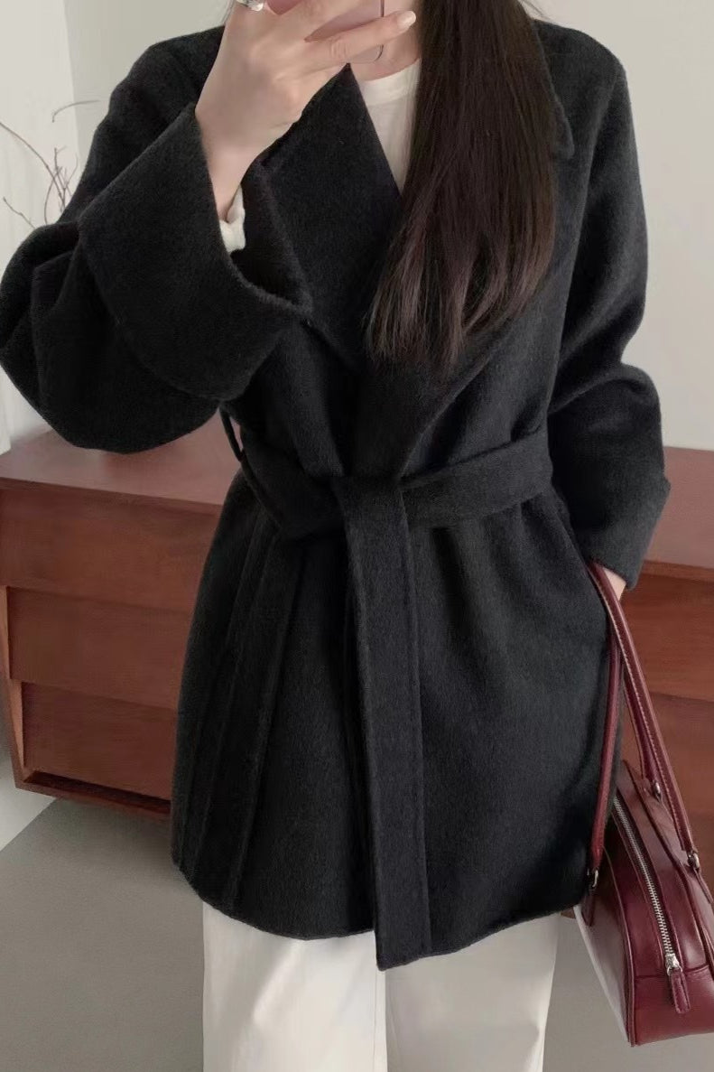Double-Face Wool Long Hepburn Coat for Elegant Style