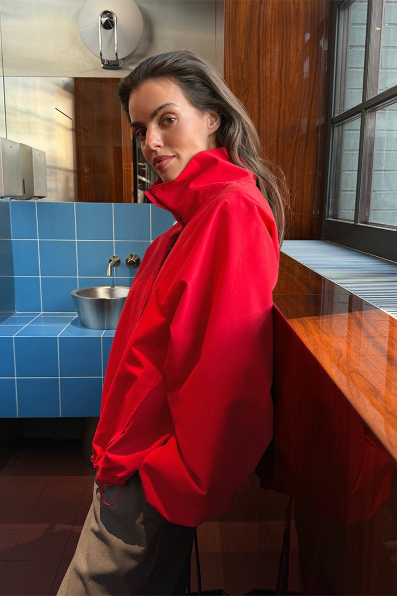 Stand Collar Relaxed Zip Bomber Jacket 3