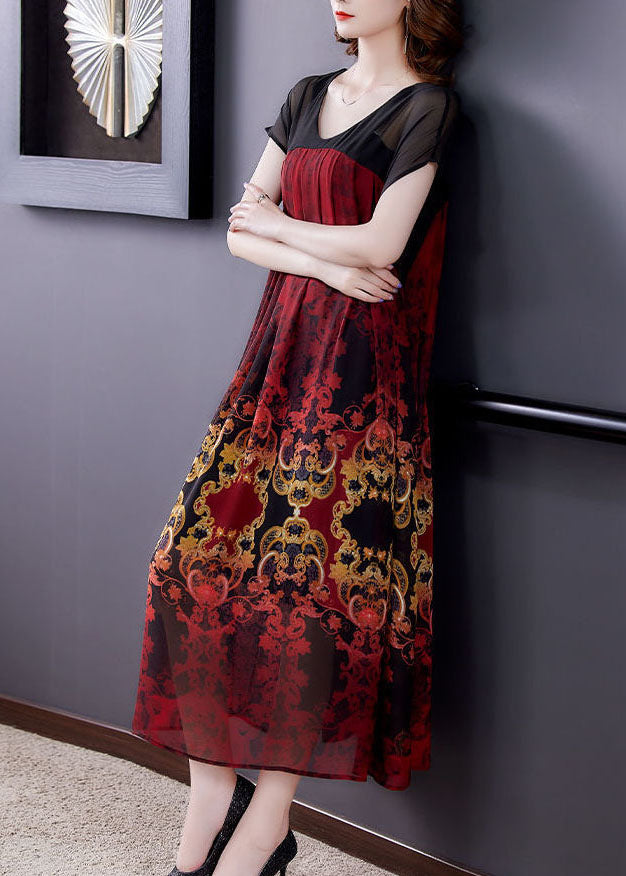 Baroque Damask Print V-Neck Sheer Short Sleeve Midi Dress - View 4