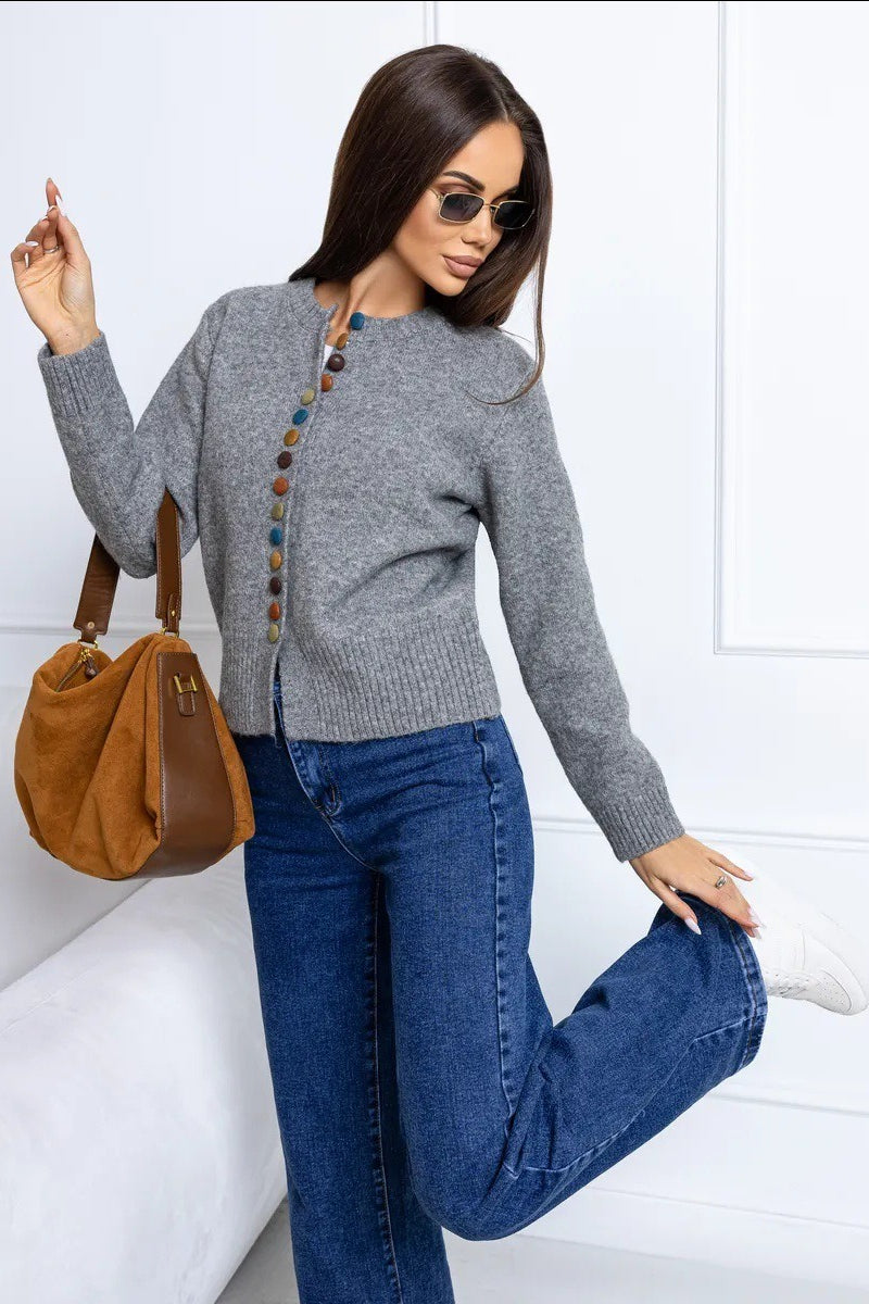 Color Button Knit Cardigan Sweater