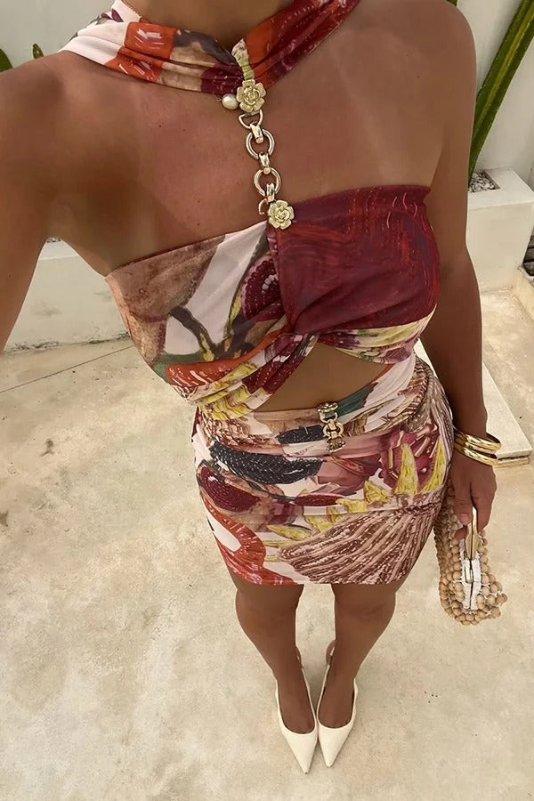 Geneva Mesh Rosette Hardware Cutout Ruched Stretch Mini Dress - Fashionpara