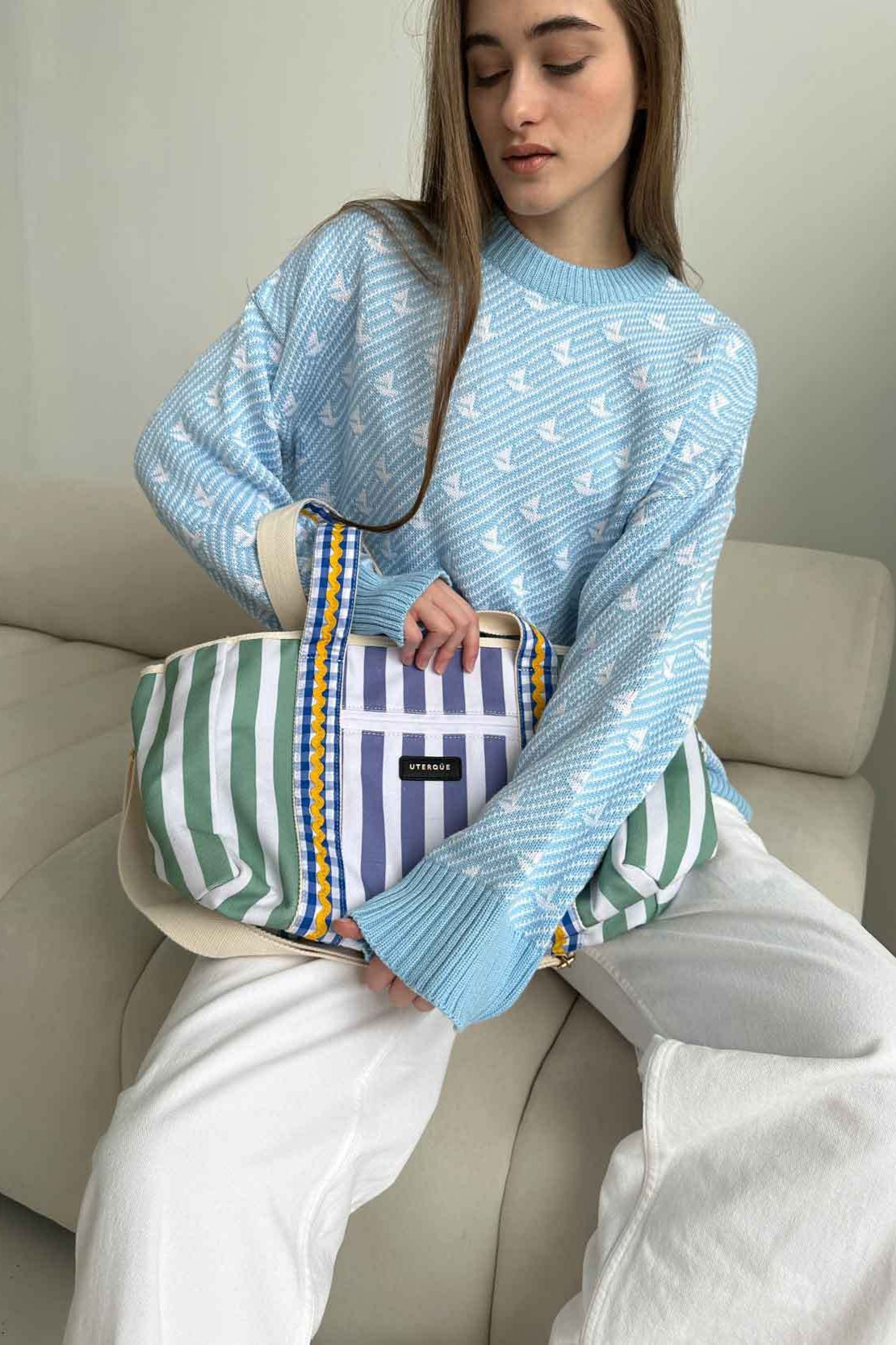 PrincessAce Sailboat Pattern Crew Neck Knit Sweater