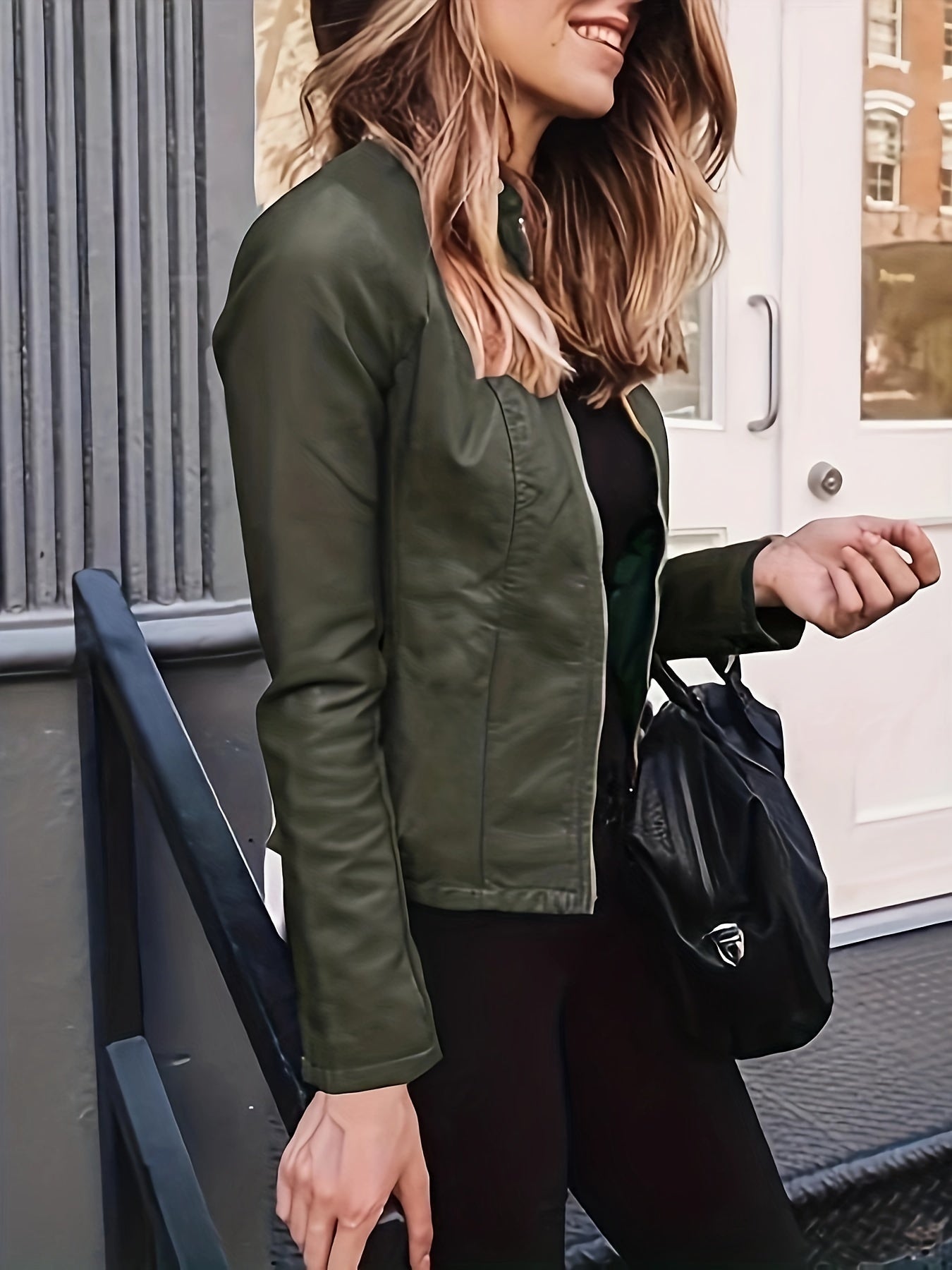 Sleek Faux Leather Crop Jacket with Zipper Front Closure