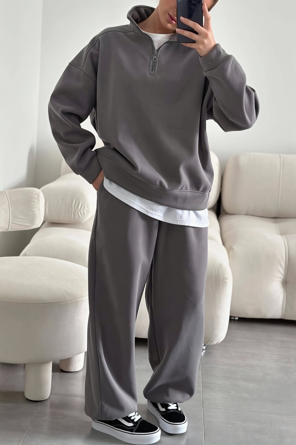 Half Zip Oversized Sweatshirt Pants Set