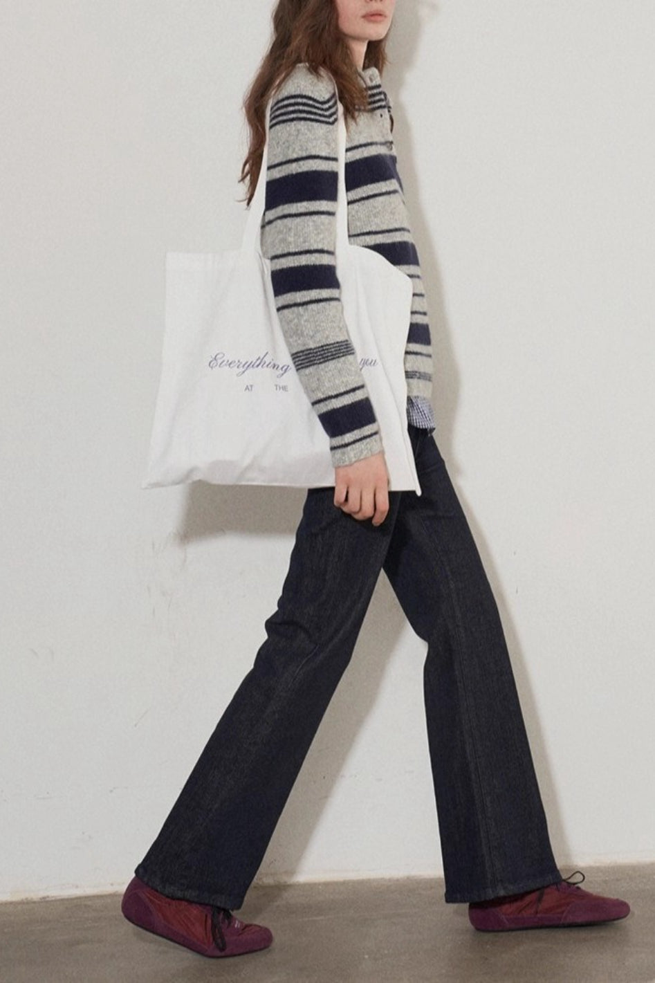 Stripe Polo Collar Knit Top