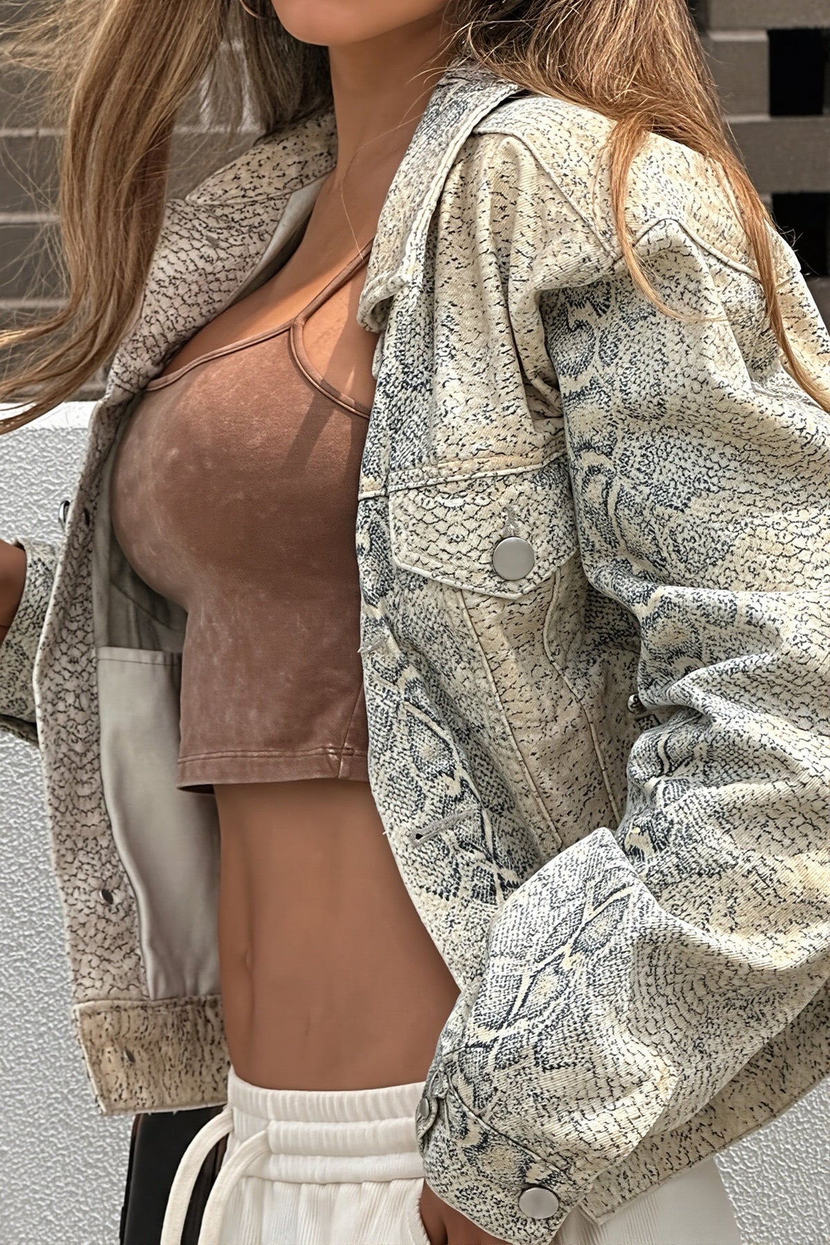 Snake Print Washed Cropped Jacket 3