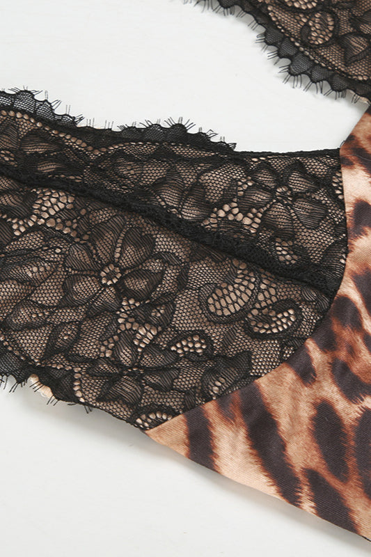 Leopard Lace Halter Backless Mini Dress