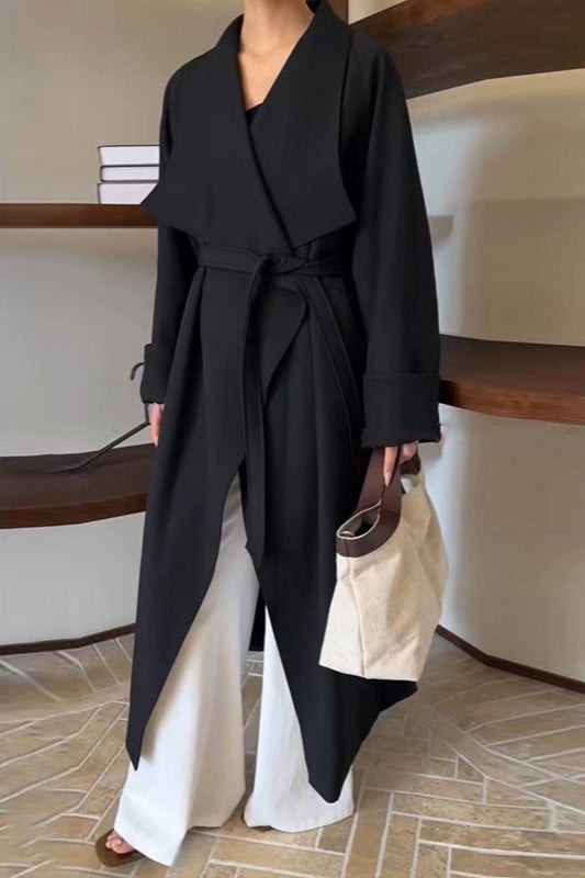 Lazy- Belted Waist-Tie Long Overcoat 2