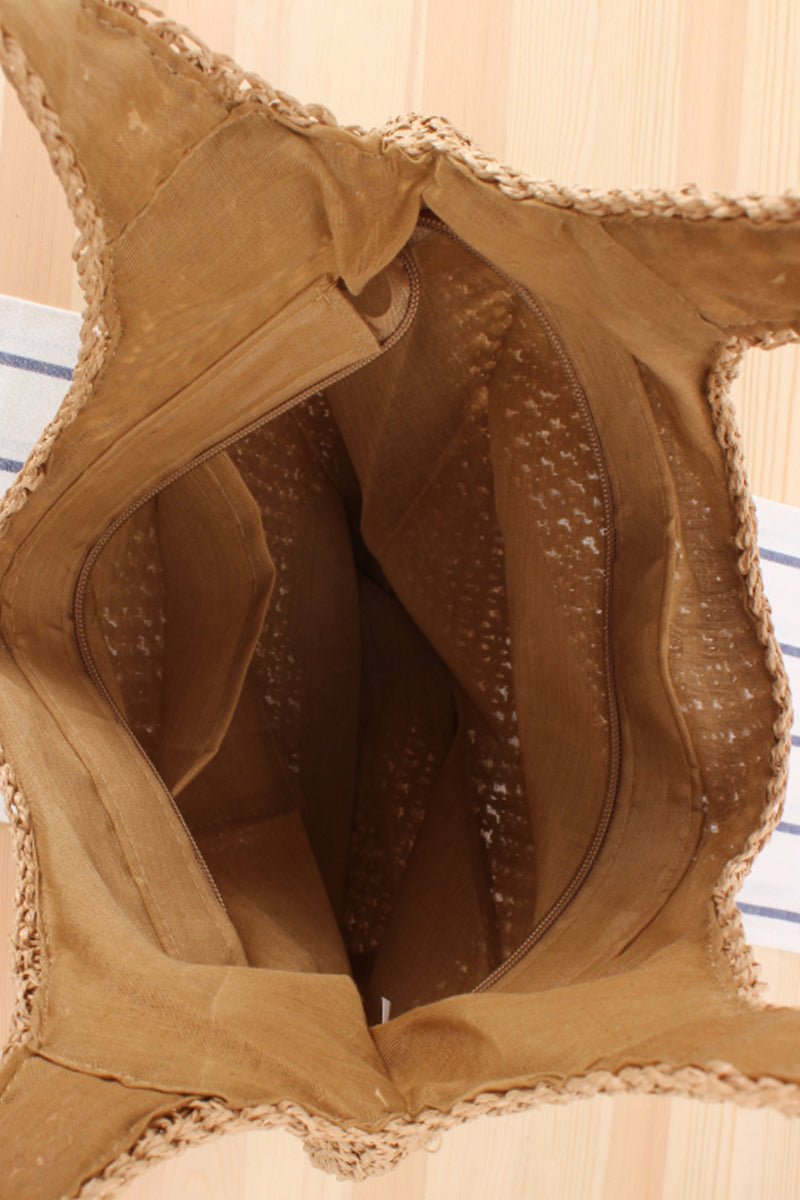 Casual Woven Straw Beach Bag with zipper - Fashionpara